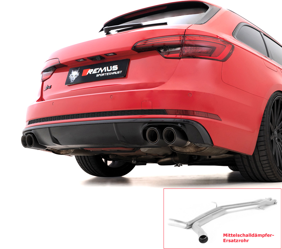 REMUS Sportauspuff / Duplex-Anlage 2x 70mm ab Kat. für: AUDI S4 Avant - B9 / 2.9T - 260 kW, ohne OPF | Endrohre 4x 84 Carbon/Titan  |  Anlage ohne MSD, ESD mit Klappen