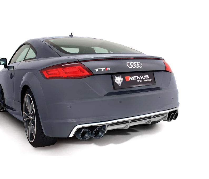 REMUS Sportauspuff / Duplex-ESD 70mm für: AUDI TTS Quattro - 8S / 2.0TFSI - 228 kW | Endrohre 4x 102 rund - Carbon/Titan  |  mit 2 integrierten Klappen