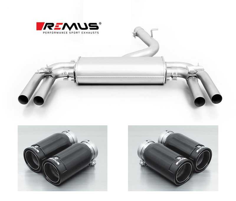 REMUS Sportauspuff / Duplex-ESD 76mm ab für: AUDI S3, S3 Sportback - 8V / 2.0TFSI - 228 kW | Endrohre 4x 84 rund - Street Race Black Chrom  / ESD mit Klappen
