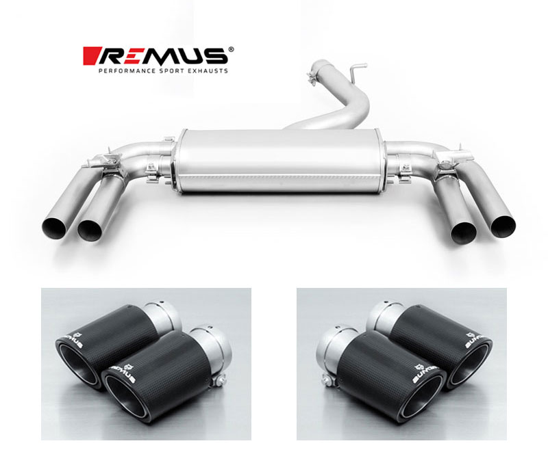 REMUS Sportauspuff / Duplex-ESD 76mm ab für: AUDI S3, S3 Sportback - 8V / 2.0TFSI - 228 kW | Endrohre 4x 84 rund,schräg - Carbon,Titan / ESD mit Klappen