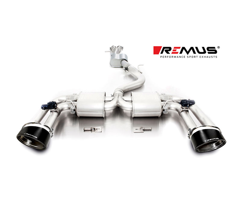 REMUS Sportauspuff / Duplex-Anlage 76mm ab Kat./OPF für: AUDI RS3 - 8V, Lim., Sportback / 2.5TFSI - 294 kW. mit OPF | Endrohre: Carbon-Titan 175x108  / ESD mit 2 Klappen