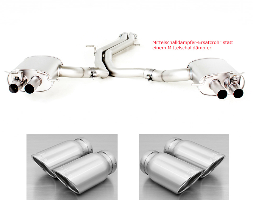 REMUS Sportauspuff / Duplex-Anlage 2x 70mm ab Kat. für: AUDI RS4 - B9 / 2.9T - 331 kW | Endrohre 4x 84 schräg, verchromt  |  Anlage ohne MSD, ESD mit Klappen