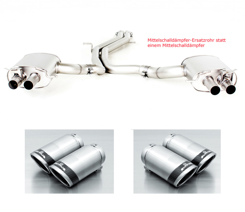 REMUS Sportauspuff / Duplex-Anlage 2x 70mm ab Kat. für: AUDI RS4 - B9 / 2.9T - 331 kW | Endrohre 4x 84 Carbon Race  |  Anlage ohne MSD, ESD mit Klappen