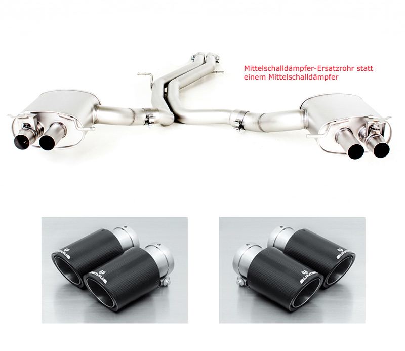 REMUS Sportauspuff / Duplex-Anlage 2x 70mm ab Kat. für: AUDI RS4 - B9 / 2.9T - 331 kW | Endrohre 4x 84 Carbon/Titan  |  Anlage ohne MSD, ESD mit Klappen