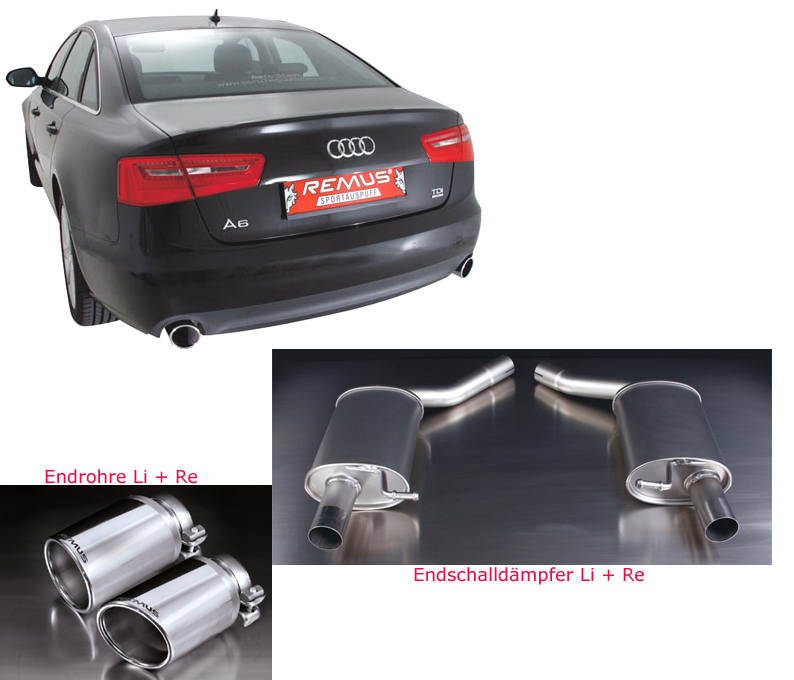 REMUS Sportauspuff / Duplex-ESD für: AUDI A6 Quattro - 4G, Lim.,Avant /  3.0TDI - 150,180 kW | Endrohre 2x 102 rund, seitlich schräg, verchromt