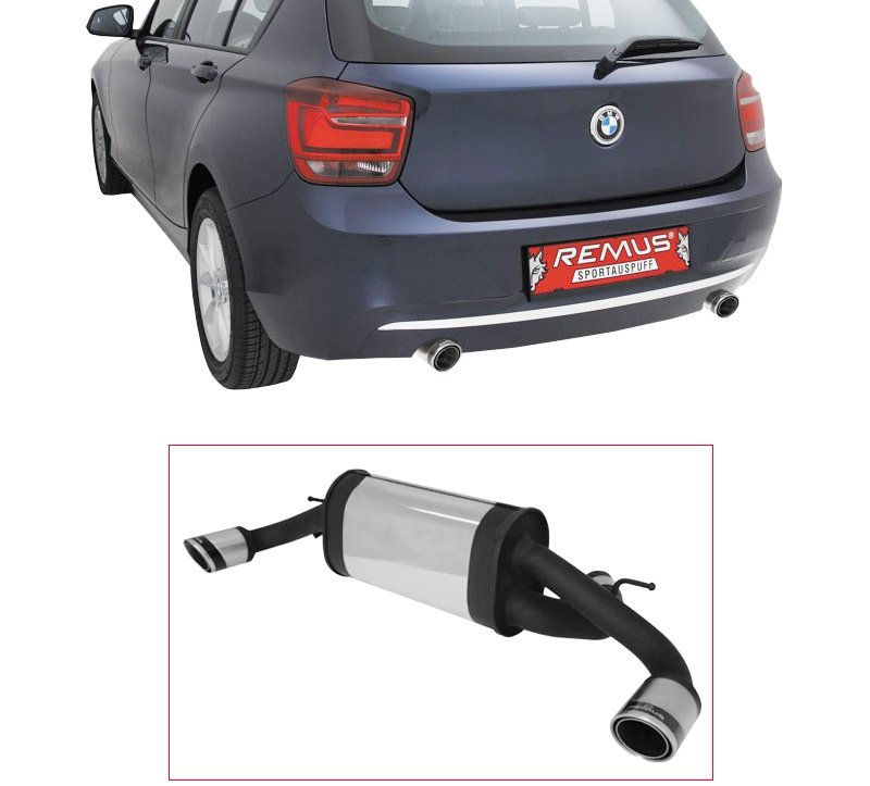 REMUS Sportauspuff / ESD Carbon Race für: BMW 118d - F20 / 2.0d - 105 kW | Endrohre 2x 84 rund, schräg / ausschneiden der Heckschürze nötig