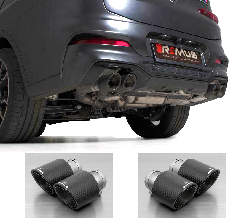 REMUS Sportauspuff / Duplex-ESD für: BMW X3 M, M Comp. - F97 / 3.0T - 353,375 kW, mit OPF | Endrohre 4x 102 rund - Carbon/Titan  |  mit 2 Klappen
