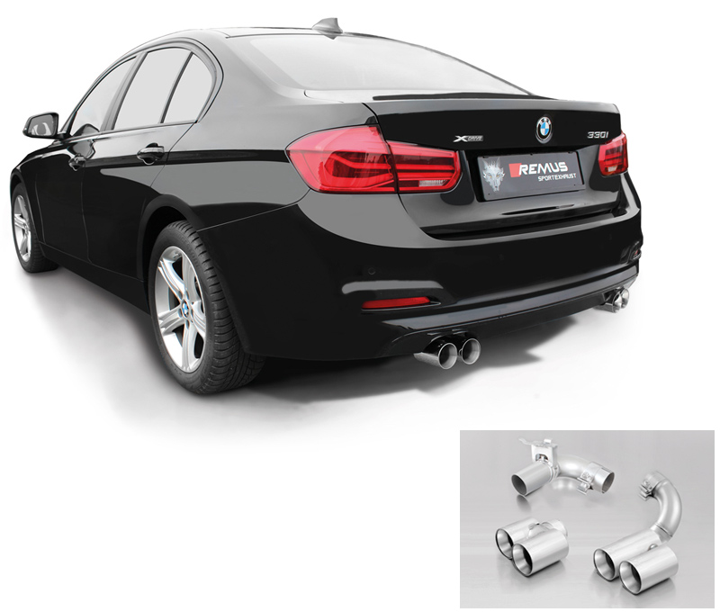 REMUS Sportauspuff / Duplex-ESD für: BMW 330i, 330i xDrive - F30,F31 / 9.14- / 2.0T - 185 kW | Endrohre: 4x 76 rund, verchromt  / ESD mit Klappe