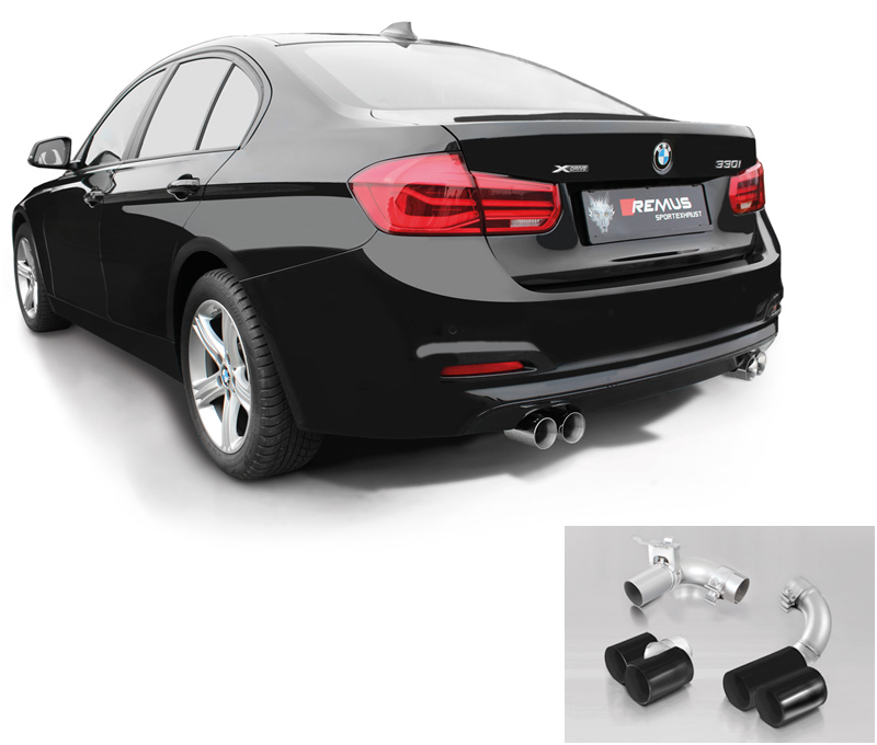 REMUS Sportauspuff / Duplex-ESD für: BMW 330i, 330i xDrive - F30,F31 / 9.14- / 2.0T - 185 kW | Endrohre: 4x 76 rund, verchromt, schwarz  / ESD mit Klappe