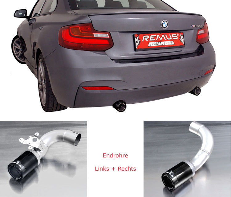 REMUS Sportauspuff / Duplex-ESD für: BMW M135i/ix - F20,F21 / 3.0T - 235,240 kW | mit Endrohren Street Race Black Chrom 2x 84 rund / linkes ER mit Klappe