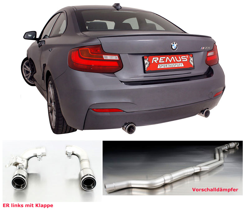 REMUS Sportauspuff / Duplex-Anlage 84mm ab Kat. für: BMW M235i - F22 / 3.0T - 240 kW | mit Endrohren Street Race 2x 84 rund / linkes ER mit Klappe