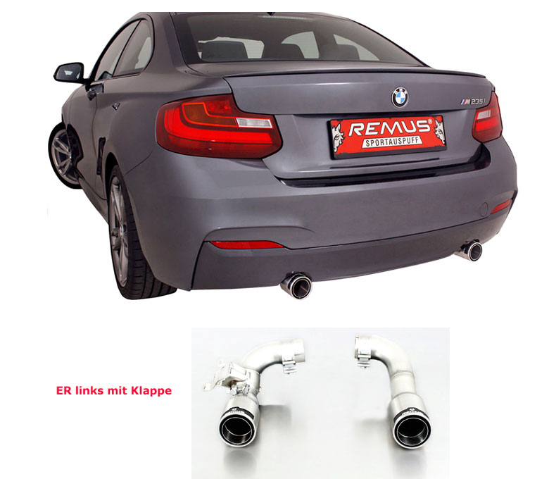 REMUS Sportauspuff / Duplex-ESD für: BMW M235i, M235ix- F22 / 3.0T - 240 kW | mit Endrohren Street Race 2x 84 rund / linkes ER mit Klappe