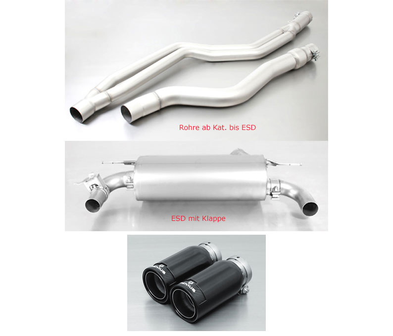 REMUS Sportauspuff / Duplex-Anlage 84mm ab Kat. für: BMW 340i, 340i xDrive - F30,F31 / 3.0T - 240,265 kW | Endrohre: 2x 84 rund, Street Race Black Chrome  / ESD mit Klappen