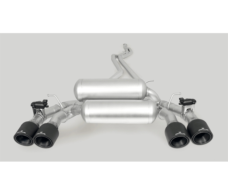 REMUS Sportauspuff / Duplex-Anlage 2x 65mm ab Kat. für: BMW M2 - F87 / 3.0T - 272 kW | Endrohre 4x 102 rund - Carbon/Titan  |  mit 2 integrierten Klappen und 1 zusätzlichem elektr. Aktuator