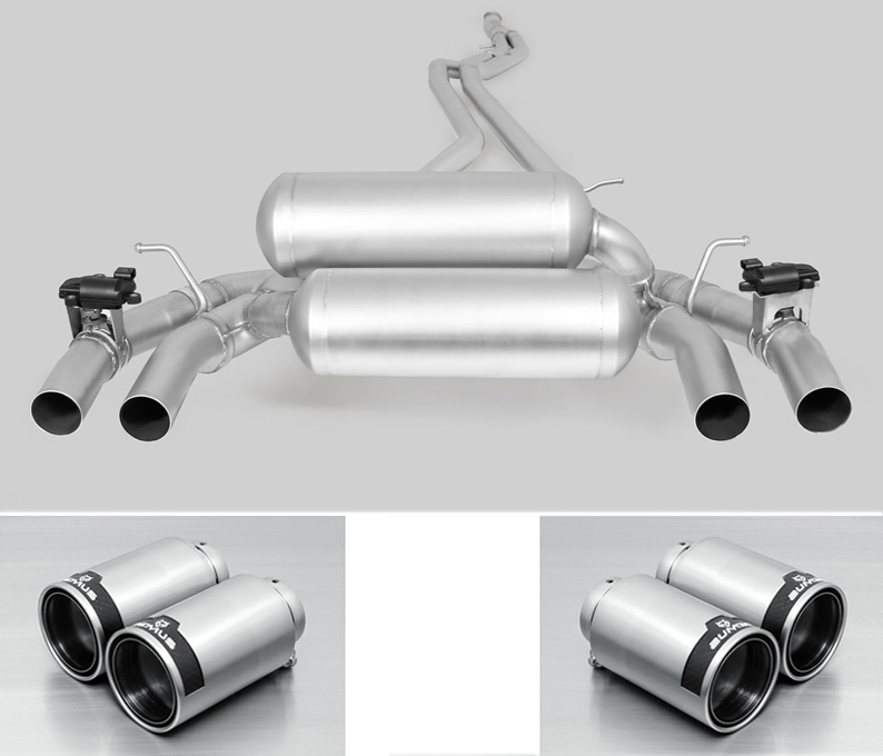 REMUS Sportauspuff / Duplex-Anlage 2x 65mm ab Kat. für: BMW M2 - F87 / 3.0T - 272 kW | Endrohre 4x 98 Street Race Chrom  |  mit 2 integrierten Klappen und 1 zusätzlichem elektr. Aktuator