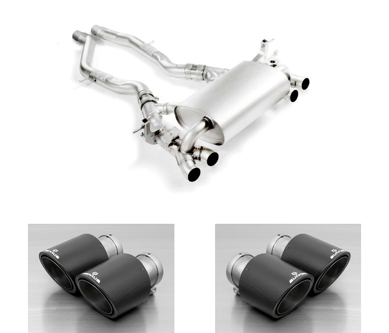 REMUS Sportauspuff / Duplex-ESD für: BMW M2 Comp. - F87N / 3.0T - 302 kW, mit OPF | Endrohre: 4x 102 rund - Carbon/Titan / ESD mit Klappen