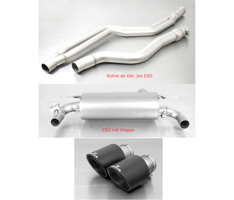 REMUS Sportauspuff / Duplex-Anlage 84mm ab Kat. für: BMW M240i, M240ix - F22 / 3.0T - 250 kW, ohne OPF | Endrohre 2x 102 rund - Carbon/Titan | ESD mit Klappe