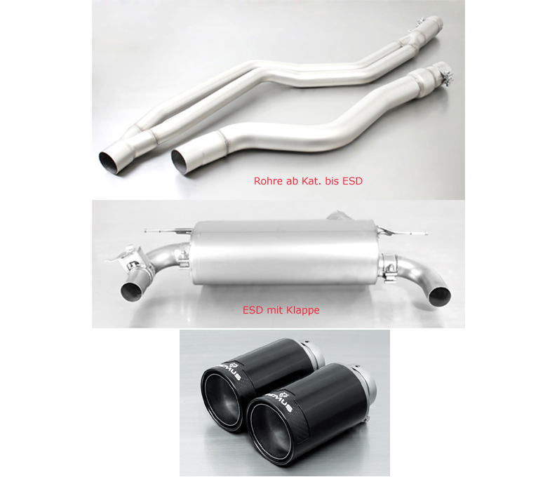 REMUS Sportauspuff / Duplex-Anlage 84mm ab Kat. für: BMW M240i, M240ix - F22 / 3.0T - 250 kW, ohne OPF | Endrohre 2x 98 rund, Street Race, Black Chrom | ESD mit Klappe
