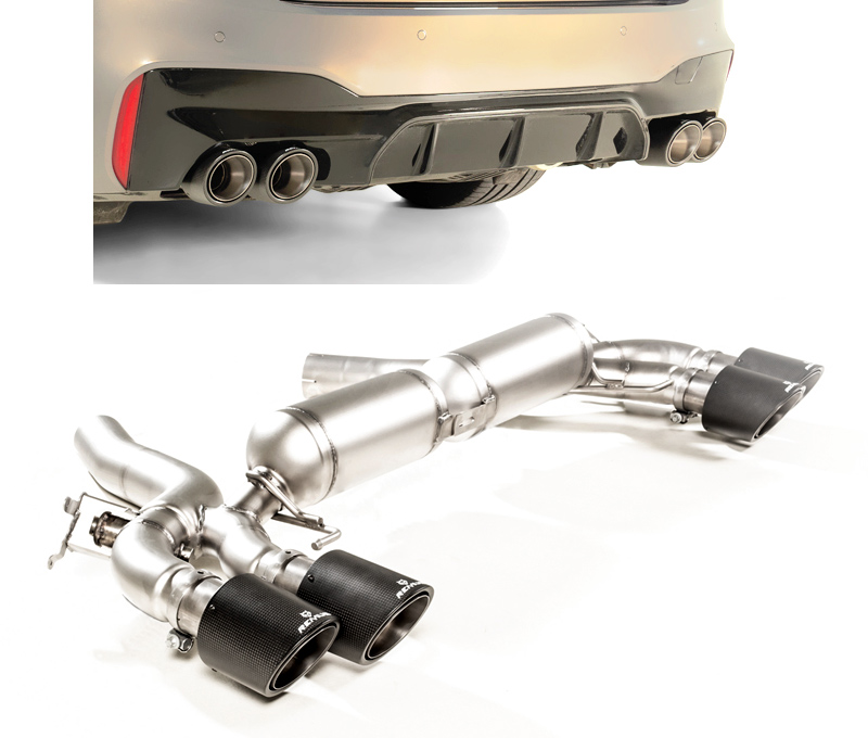 REMUS Sportauspuff / Duplex-ESD für: BMW M5 Comp. - F90 / 4.4 - 460 kW (ohne OPF) | Endrohre 4x 102 rund - Carbon/Titan  / ESD mit Klappen