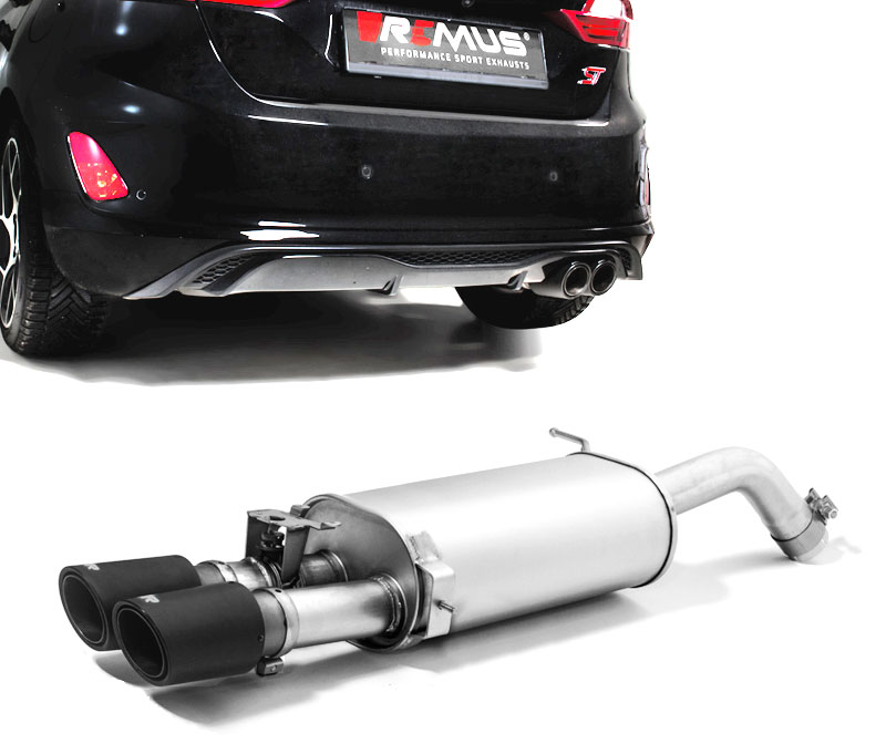 REMUS Sportauspuff / ESD für: FORD Fiesta ST Plus - JHH / 1.5T - 147 kW, mit OPF |  Endrohre: 2x 83 rund,schräg - Carbon/Titan / mit Klappe wie original