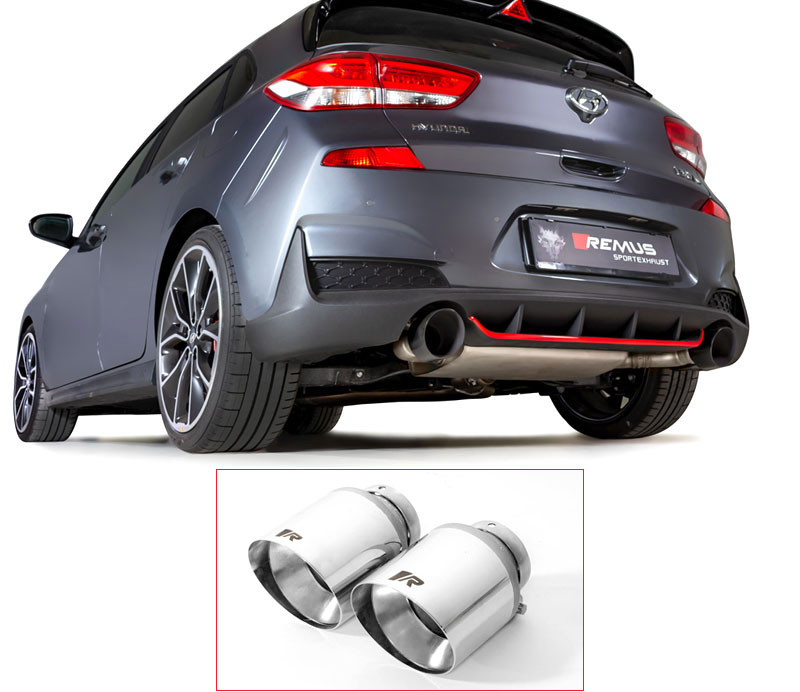 REMUS Sportauspuff / Duplex-Anlage 76mm ab Kat./OPF für: HYUNDAI i30 N Performance - PDE / 2.0T - 202 kW, mit OPF | Endrohre 2x 102 rund, schräg - verchromt / ESD mit Klappe