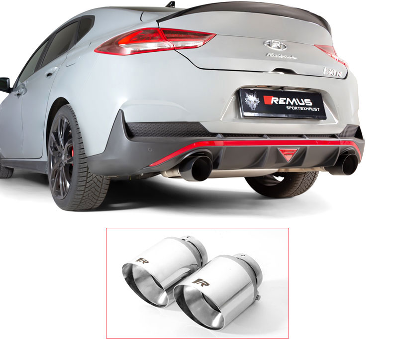 REMUS Sportauspuff / Duplex-Anlage 76mm ab Kat./OPF für: HYUNDAI i30 Fastback N Performance - PD / 2.0T - 202 kW, mit OPF | Endrohre 2x 102 rund, schräg - verchromt / ESD mit Klappe