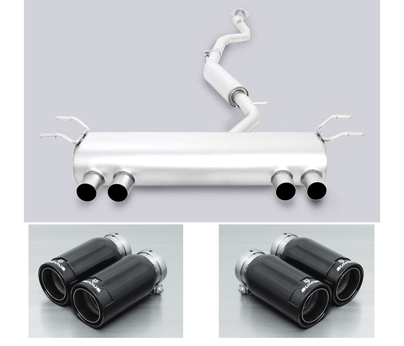 REMUS Sportauspuff / Duplex-Anlage 60mm ab Kat. für: MAZDA MX-5 - ND, G130,G160 / 1.5,2.0 - 96,118 kW |  Endrohre 4x 84 rund, schräg - Carbon Race |  Ausschneiden der Heckschürze nötig