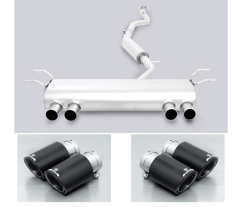 REMUS Sportauspuff / Duplex-Anlage 60mm ab Kat. für: MAZDA MX-5 - ND, G130,G160 / 1.5,2.0 - 96,118 kW |  Endrohre 4x 84 rund, schräg - Carbon,Titan |  Ausschneiden der Heckschürze nötig