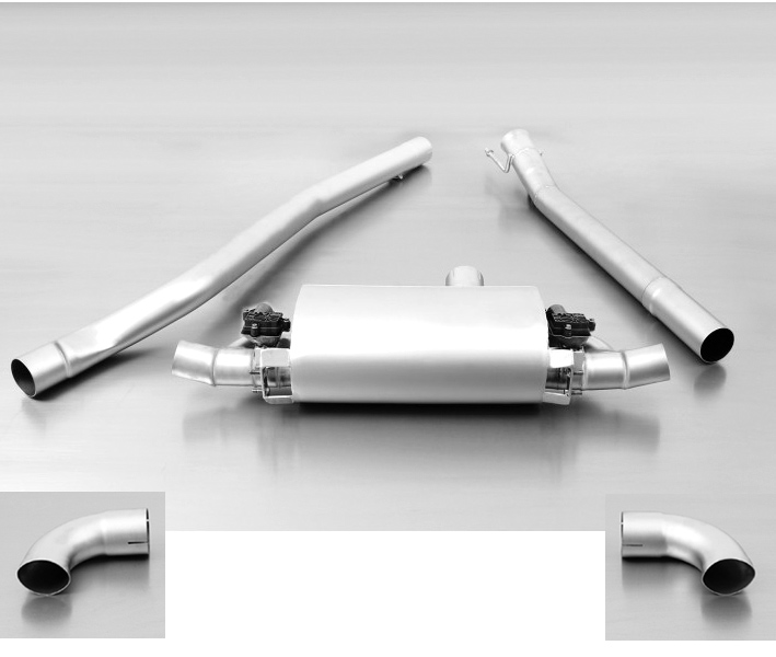 REMUS Sportauspuff / Duplex-Anlage 70mm ab Kat. für: MERCEDES A45 AMG - W176, inkl. 4matic / 2.0T - 265,280 kW |  mit
Vorschalldämpfer-Ersatzrohr - ESD mit Klappen / inkl. CH-Gutachten