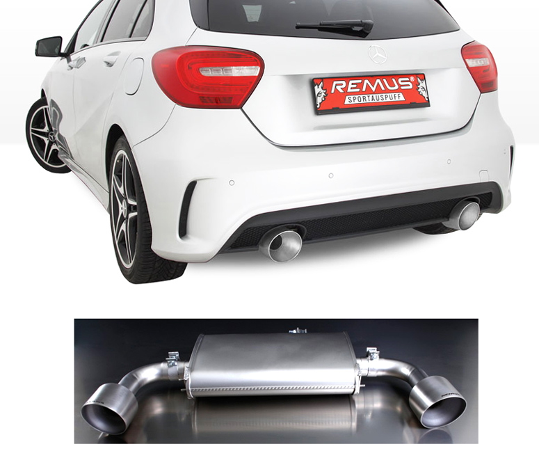 REMUS Sportauspuff / Duplex-ESD für: MERCEDES A200, A250, A180CDI, A200CDI - W176 /  80-155 kW | mit Endrohren 2x 127 rund,schräg / Nur passend mit AMG-Paket