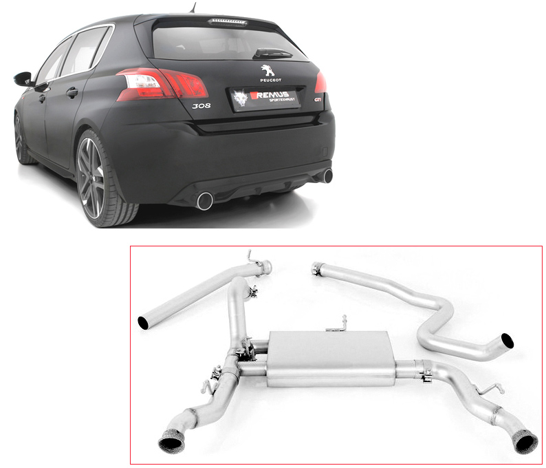 REMUS Sportauspuff / Anlage 65mm ab Kat. für: PEUGEOT 308 GTI 270 / 1.6T - 200 kW | Endrohre: unsichtbar, wie original / ESD mit Klappe (öffnen ist verboten) 4-stufige Fernbedienung mit Stellmotor sep. erhältlich (+ Fr. 680.-)