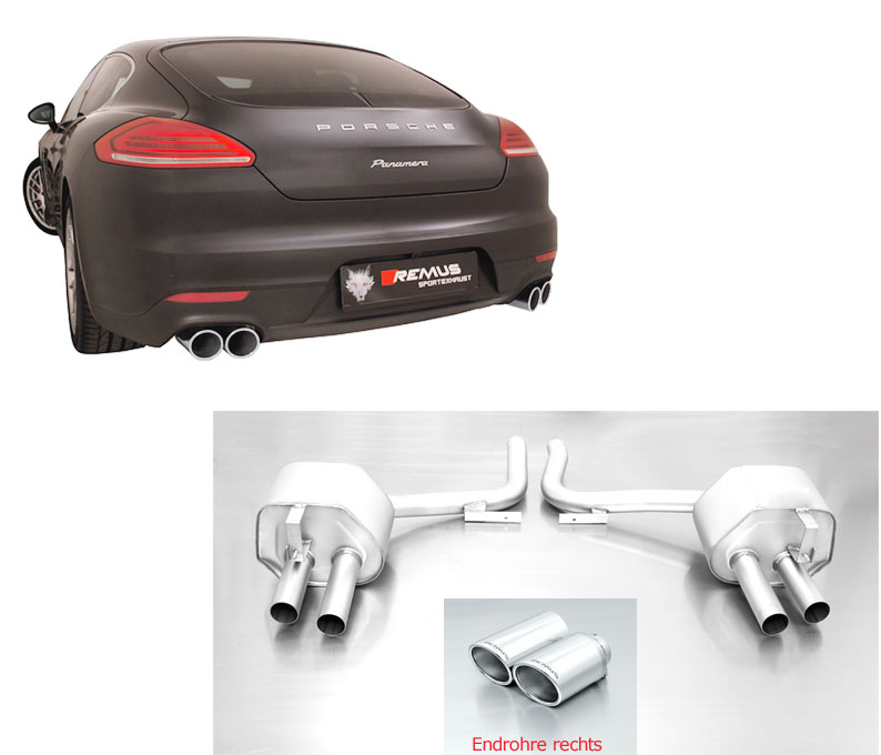 REMUS Sportauspuff / Duplex-ESD für: PORSCHE Panamera + 4,S,4S,Diesel  - 970, 2009- / 3.6-220kW, 4.8-294kW, 3.0D-184kW | mit Endrohren 4x 102 rund,schräg,verchromt / nur für Fahrzeuge OHNE originalen Klappenauspuff