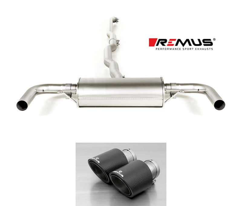 REMUS Sportauspuff / Duplex-Anlage 70mm ab Kat./OPF für: MINI Clubman Cooper S - F54 / 2.0T - 141 kW, mit OPF | Endrohre 2x 102 rund, schräg, Titan/Carbon