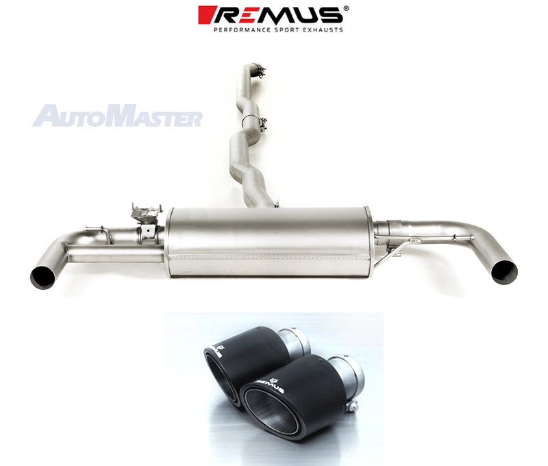REMUS Sportauspuff / Duplex-Anlage 70mm ab Kat. für: MINI Clubman Cooper S - F54 / 2.0T - 141 kW, ohne OPF | Endrohre 2x 102 rund, schräg, Titan/Carbon / ESD mit Klappe (öffnen auf öffentl. Strassen verboten).