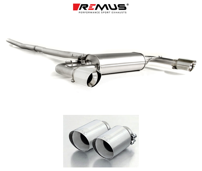 REMUS Sportauspuff / Duplex-Anlage 70mm ab Kat. für: MINI Clubman Cooper S - F54 / 2.0T - 141 kW, ohne OPF | Endrohre 2x 102 rund, schräg - verchromt / ESD mit Klappe (öffnen auf öffentl. Strassen verboten).