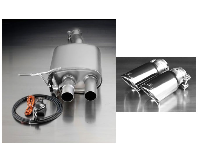 REMUS Sportauspuff / ESD für: MINI Cooper S - F56 / 2.0T - 141 kW | mit Endrohren 2x 102 rund,schräg,poliert / mit elektr. Klappe und Fernbedienung (öffnen der Klappe ist verboten)