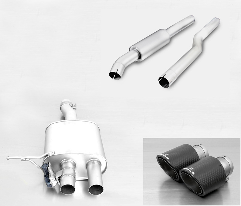 REMUS Sportauspuff / Anlage 70mm ab Kat. für: MINI Cooper S - F56 / 2.0T - 141 kW | mit Endrohren Carbon 2x 102 rund,schräg / ESD mit Klappe (öffnen ist verboten) 4-stufige Fernbedienung mit Stellmotor sep. erhältlich (+ Fr. 690.-)