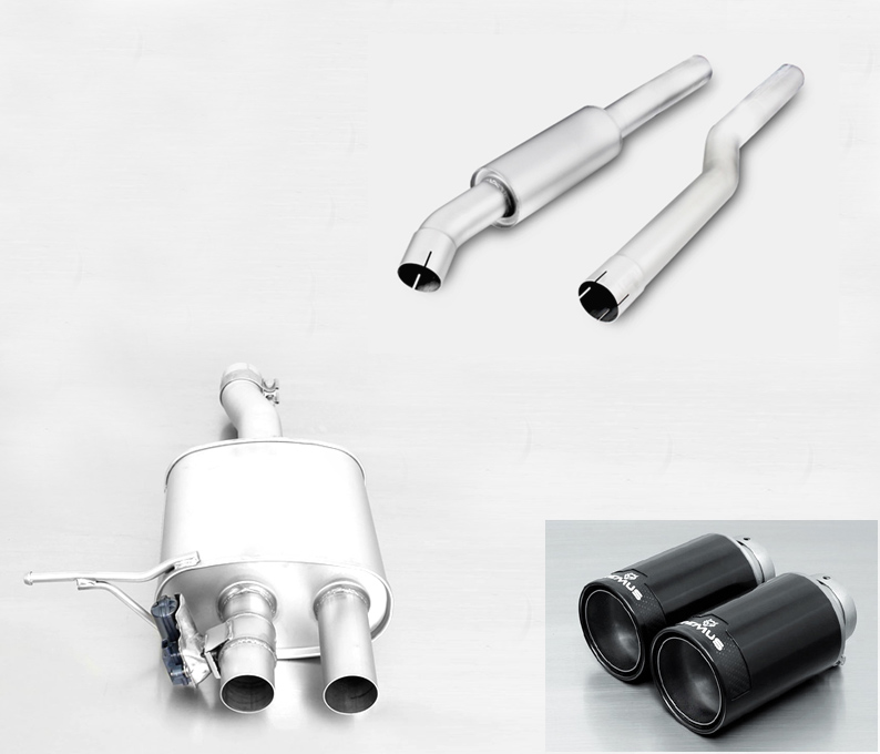 REMUS Sportauspuff / Anlage 70mm ab Kat. für: MINI Cooper S - F56 / 2.0T - 141 kW | mit Endrohren Street Race schwarz 2x 98 rund / ESD mit Klappe (öffnen ist verboten) 4-stufige Fernbedienung mit Stellmotor sep. erhältlich (+ Fr. 690.-)