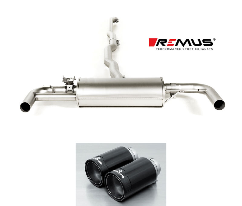 REMUS Sportauspuff / Duplex-Anlage 70mm ab Kat. für: MINI Clubman Cooper S - F54 / 2.0T - 141 kW, ohne OPF | Endrohre 2x 98 rund, Street Race Black / ESD mit Klappe (öffnen auf öffentl. Strassen verboten).