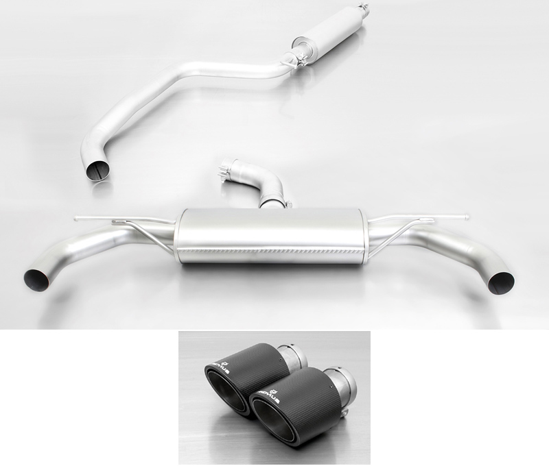 REMUS Sportauspuff / Duplex-Anlage 70mm ab Kat. für: VW Golf 7 GTI - AU / 2.0TFSI - 162,169,195 kW | Endrohre 2x 102 rund, schräg, Titan/Carbon