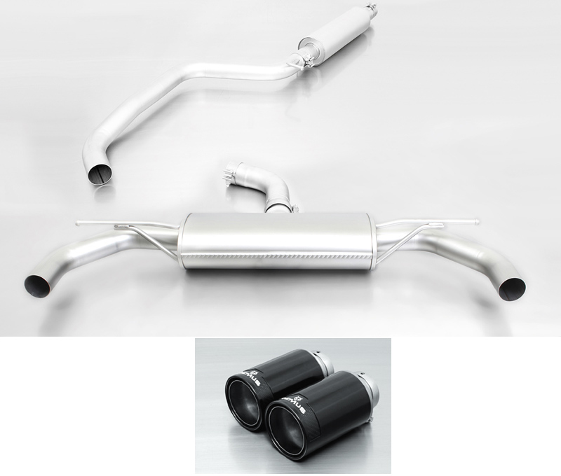 REMUS Sportauspuff / Duplex-Anlage 70mm ab Kat./OPF für: VW Golf 7 GTI Performance  / 2.0TFSI - 180 kW, mit OPF | Endrohre 2x 98 rund, Street Race black