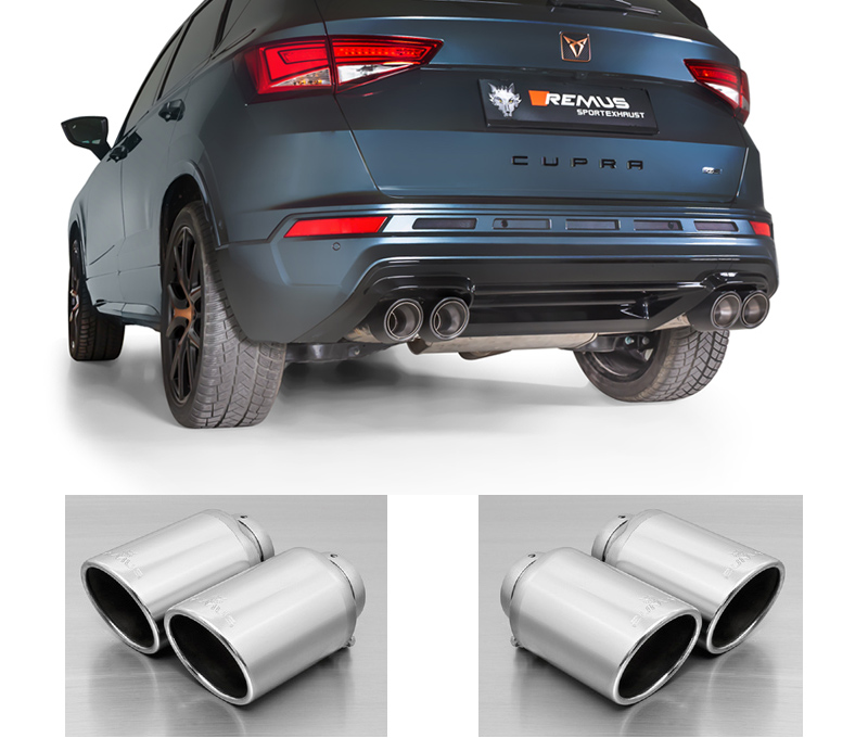 REMUS Sportauspuff / Duplex-Anlage 76mm ab Kat./OPF für: CUPRA Ateca / 2.0TSI - 221 kW | Endrohre 4x 102 rund, schräg  |  mit 2 Klappen