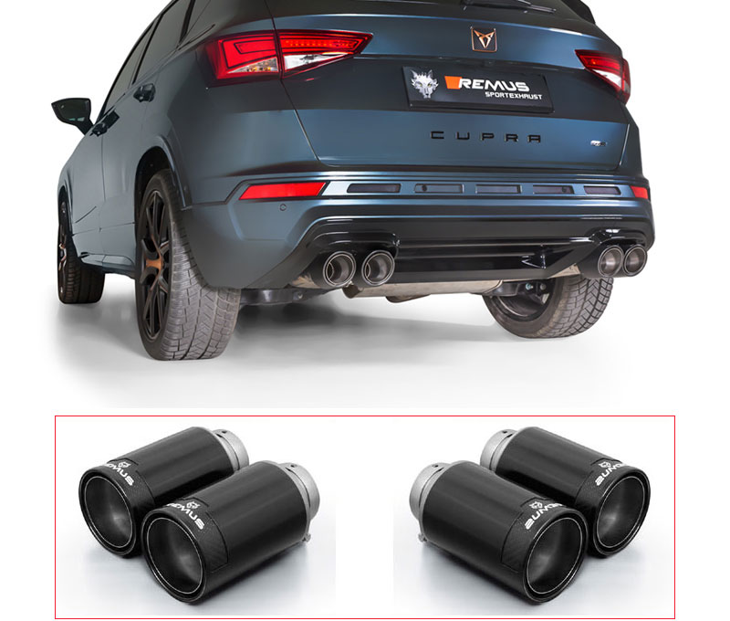 REMUS Sportauspuff / Duplex-Anlage 76mm ab Kat./OPF für: CUPRA Ateca / 2.0TSI - 221 kW | Endrohre 4x 102 rund - Street Race Black  |  mit 2 Klappen