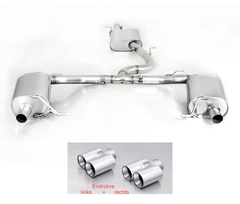 REMUS Sportauspuff / Duplex-Anlage 70mm ab Kat. für: SEAT Leon ST Cupra 300 4Drive - 5F / 2.0TSI - 221 kW, ohne OPF | Endrohre 4x 76 rund, verchromt