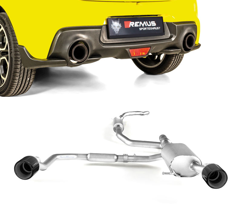 REMUS Sportauspuff / Duplex-Anlage 65mm ab Kat. für: SUZUKI Swift Sport - AZ / 1.4T - 103 kW | Endrohre 2x 115 rund, verchromt, Schwarz
