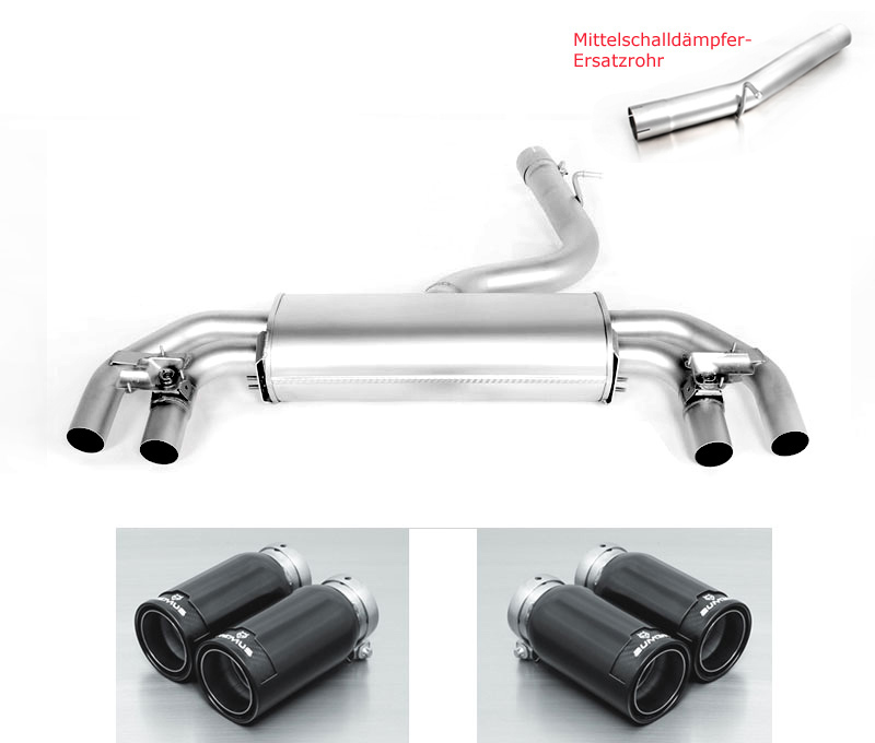 REMUS Sportauspuff / Duplex-Anlage 76mm ab Kat./OPF für: VW Golf 7 R / 2.0TFSI - 221 kW, mit OPF | Endrohre 4x 98 rund, Street Race Black / ESD mit Klappen