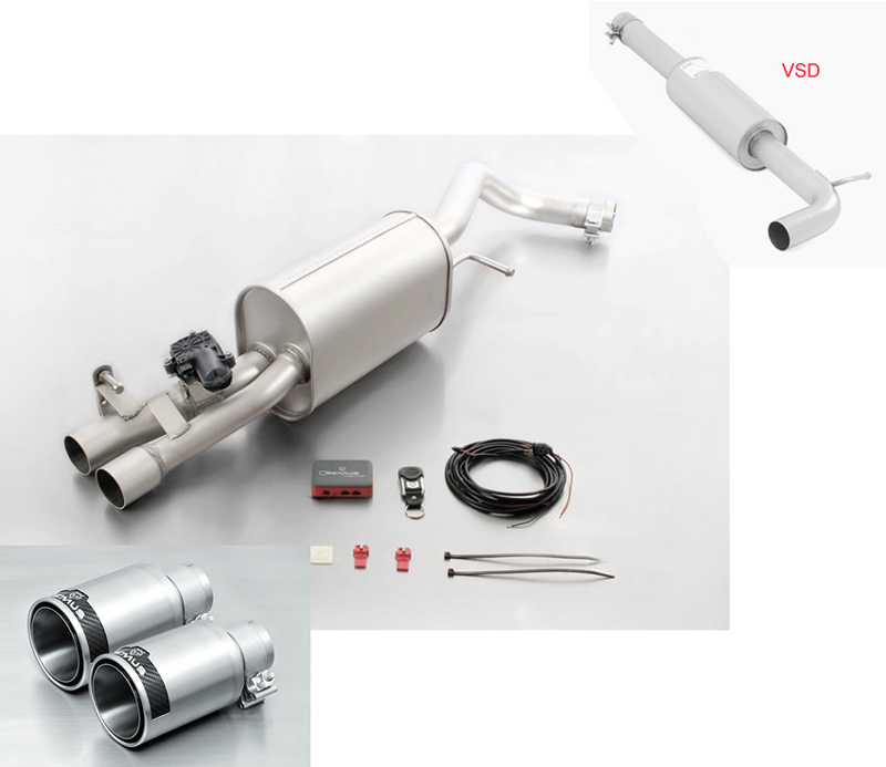 REMUS Sportauspuff / Anlage 60mm ab Kat. für: VW Polo GTI - 6R / 1.8TSI - 141 kW |  mit Endrohren 2x 84 Street Race / ESD mit Klappe (öffnen ist verboten) 4-stufige Fernbedienung mit Stellmotor sep. erhältlich (+ Fr. 490.-)
