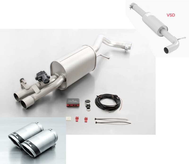 REMUS Sportauspuff / Anlage 60mm ab Kat. für: VW Polo GTI - 6R / 1.8TSI - 141 kW |  mit Endrohren 2x 84 schräg, Street Race / ESD mit Klappe (öffnen ist verboten) 4-stufige Fernbedienung mit Stellmotor sep. erhältlich (+ Fr. 490.-)
