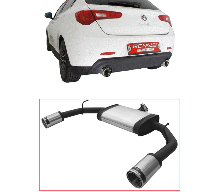 REMUS Sportauspuff / Duplex-ESD für: ALFA ROMEO Giulietta / 2010-15 / 1.8TBI - 172,5 kW | Endrohre: Street Race  2x 98 mm / passt nur zu Heckschürzeneinsatz  (Art.Nr. 156090485) und Zusatzhalter (Art.Nr. 51820445).