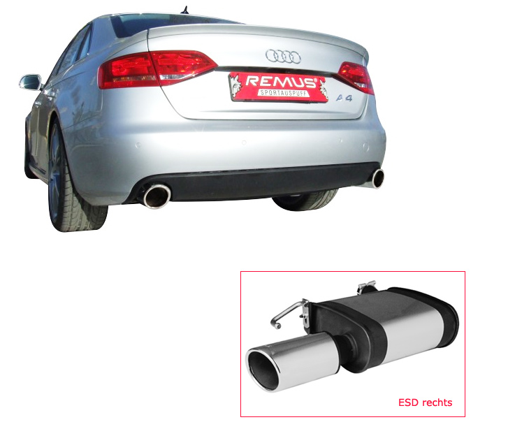 REMUS Sportauspuff / ESD für: AUDI A4 Quattro + A5 Quattro - B8,8T, Lim. / 3.2FSI - 195 kW |  ESD Links + Rechts mit Endrohr 102 rund,schräg